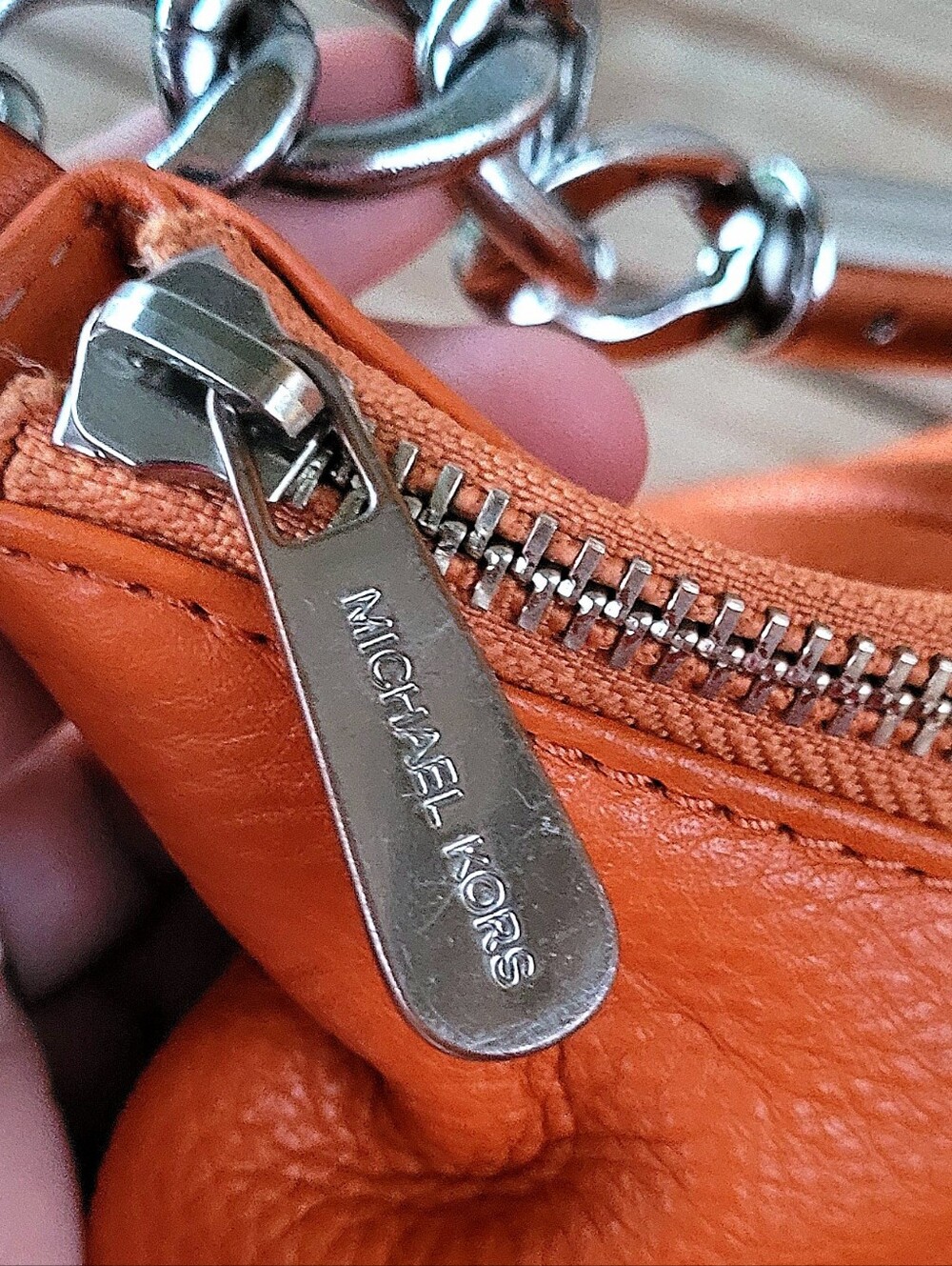 *Rare* Y2K Michael Kors Orange Pebbled Leather Top Carry Or Shoulder Handbag - Picture 3 of 11